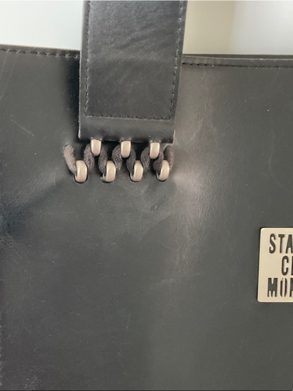 State of Claude Montana Black Leather Tote Bag - Picture 3 of 15